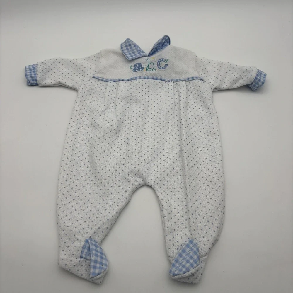 Lullaby Club Coverall Boys 3-6 Months White Blue ABC Polka Dot Footed One Piece‎